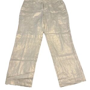J Crew Gold Shimmer Linen Blend Wide Leg Pants US 8 Women